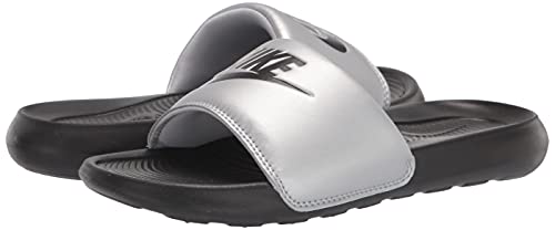 Nike Women's Victori Slide, Black Black Metallic Silver, 8