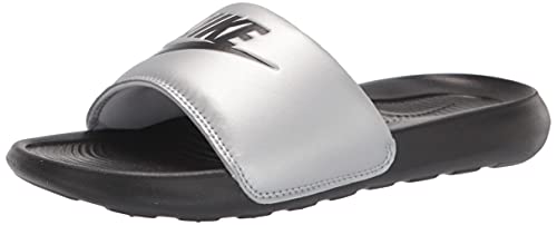 Nike Women's Victori Slide, Black Black Metallic Silver, 8