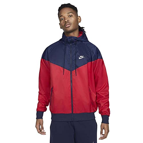 Nike Sportswear Men's Windrunner Hooded Windbreaker Full Zip Jacket (as1, alpha, s, regular, Red/Navy, Small), DA0001 657