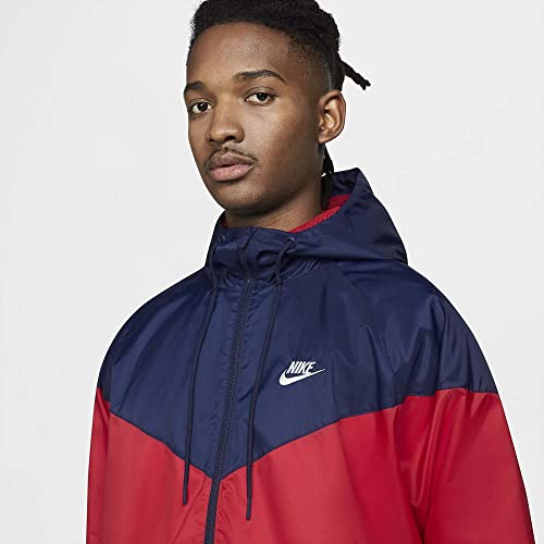 Nike Sportswear Men's Windrunner Hooded Windbreaker Full Zip Jacket (as1, alpha, s, regular, Red/Navy, Small), DA0001 657